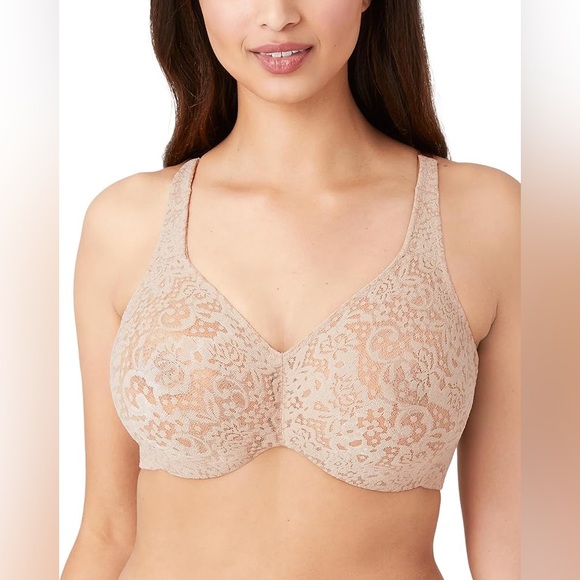 Wacoal Other - Wacoal Nude Beige Halo Lace Unlined Sheer Full Coverage Underwire Bra Size 34DD
